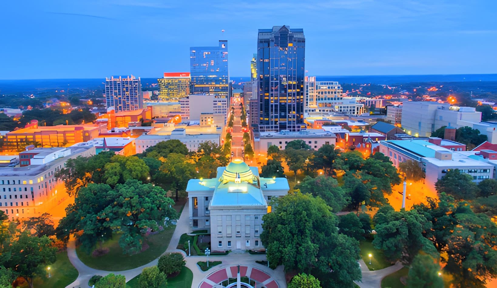 Aerial view of downtown Raleigh North Carolina